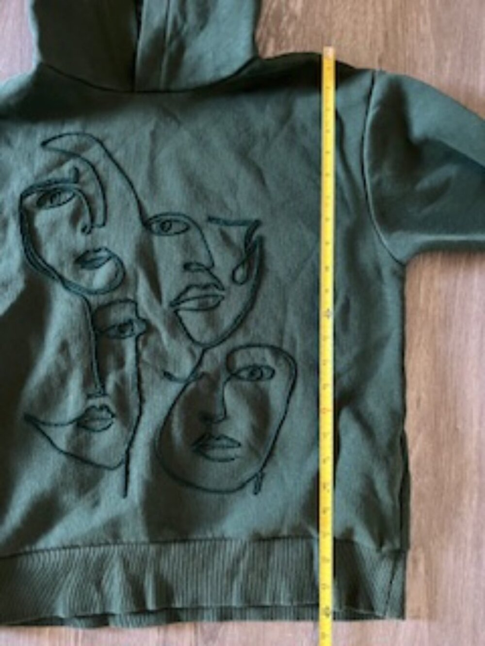 🧡3/15 Zara Line Art Face Dark Green Hoodie Women's S - Picture 4 of 8